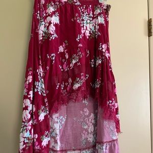 Magenta floral hi-low maxi skirt